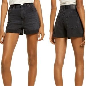 BDG Mom High Rise Denim Shorts Black Rolled Hem 25 Urban Outfitters